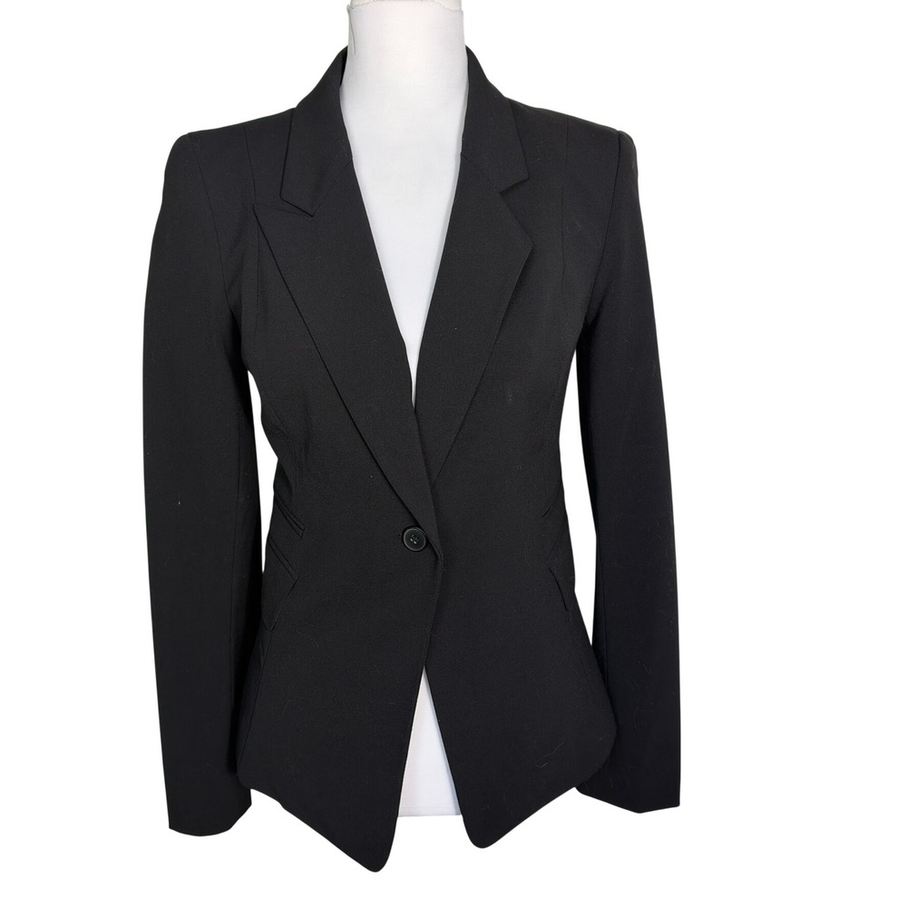 NEW YORK & COMPANY Women 2 Black Single Button Stretch Blazer Suit Jacket Career
